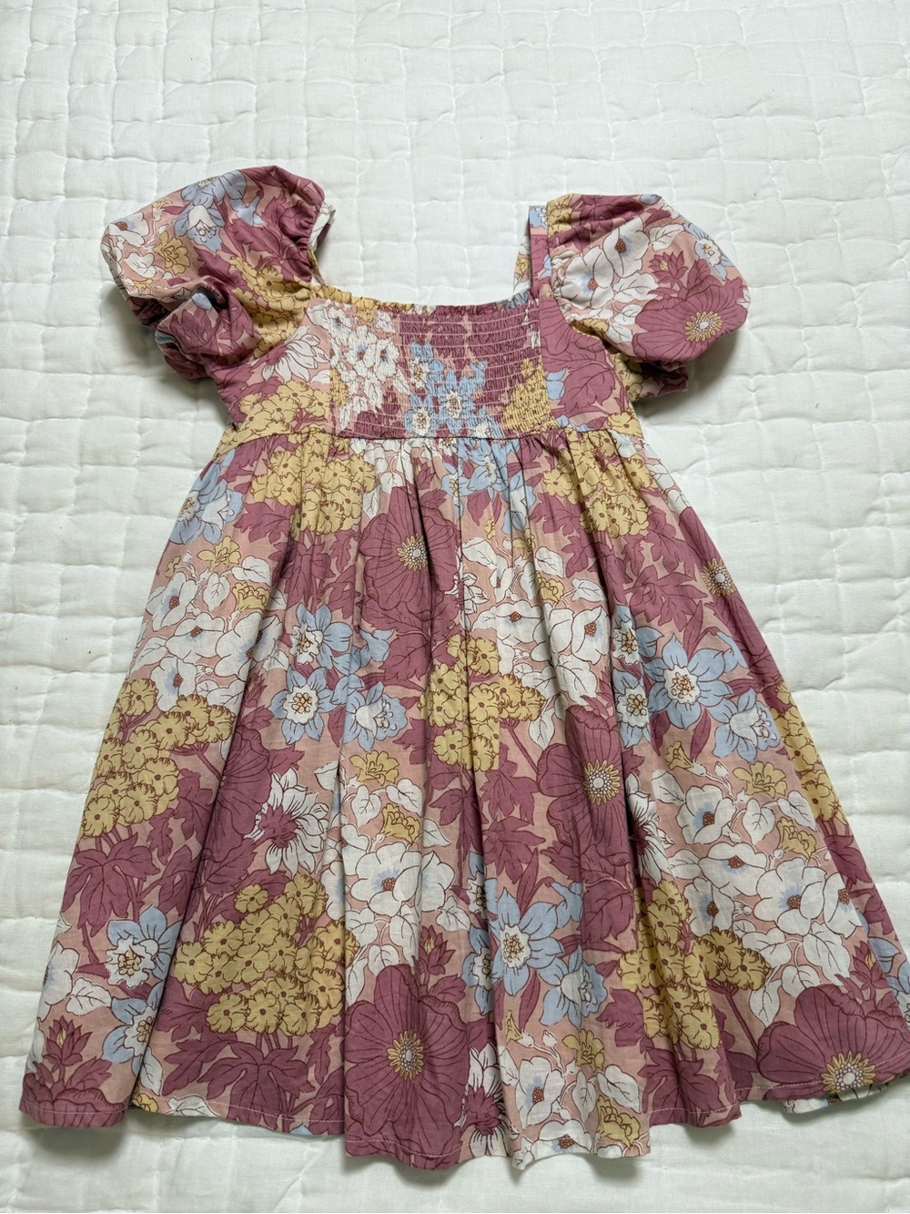 Janie & Jack Girls' Pink Floral Puff-Sleeve Dress